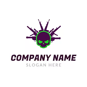 Dangerous Logo Green Skull and Purple Gun logo design