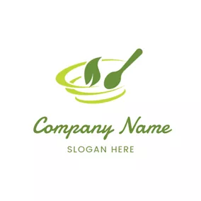 キッチンロゴ Green Spoon and Leaf logo design