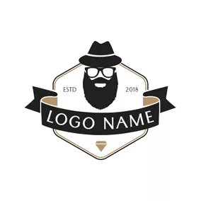 Barber Logo Hipster Head and Banner Badge logo design