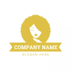 Logotipo De Maquillaje Lady and Yellow Fluffy Curly Hair logo design