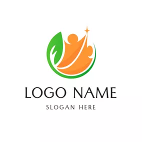 社區 Logo Leaf and Abstract Person logo design