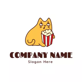シネマロゴ Lovely Cat and Delicious Popcorn logo design