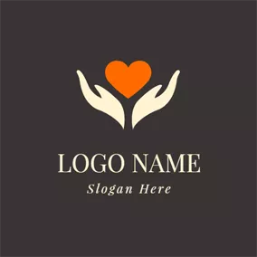 友好のロゴ Opened Hand and Orange Heart logo design