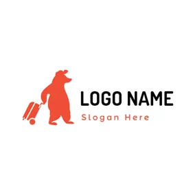 冒険　ロゴ Orange Bear and Suitcase logo design