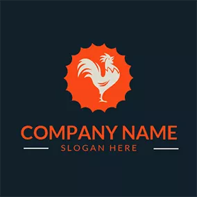 雞Logo Orange Circle and Rooster Chicken logo design