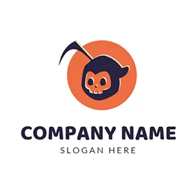 Human Logo Orange Circle and Skull Icon logo design