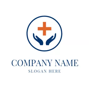 歯医者のロゴ Orange Cross and Blue Hands logo design