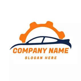 車庫 Logo Orange Gear and Blue Car logo design