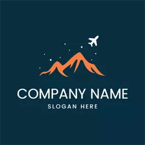 冒険　ロゴ Orange Mountain and White Airplane logo design