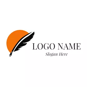 陽光 Logos Orange Sun and Feather Pen logo design