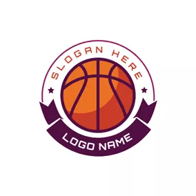 エンブレムロゴ Purple Banner Yellow Basketball logo design