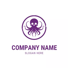 Seafood Logo Purple Circle and Kraken logo design