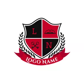 学校ロゴ Red Banner and Branch Encircled Badge logo design