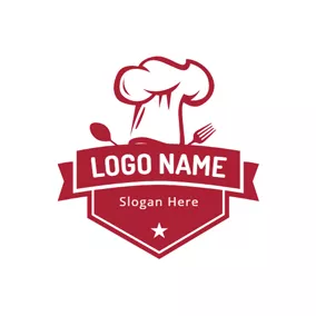 Takeaway Logo Red Banner and Chef Cap logo design