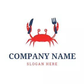 Seafood Logo Red Crab Holding Knife and Fork logo design