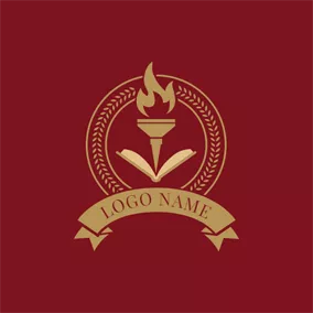 Bookstore Logo Red Encircled Torch and Book Emblem logo design