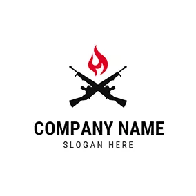 兵隊のロゴ Red Fire and Black Gun logo design