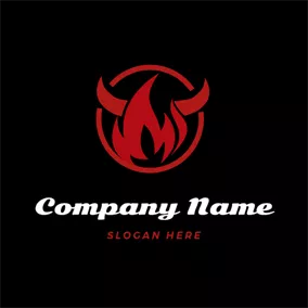 Logótipo De Churrasco Red Flame and Ox Horn logo design
