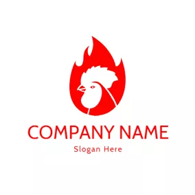 雞Logo Red Flame and White Rooster logo design