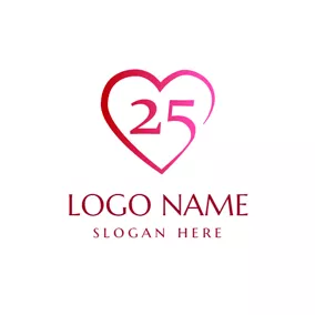 Pink Logo Red Heart and 25th Anniversary logo design