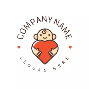Logo Des Enfants Red Heart and Cute Baby logo design