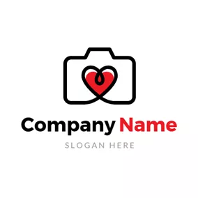 Movie Logo Red Heart and Flat Camera logo design