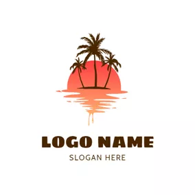 ヤシの木　ロゴ Red Sun and Palm Tree logo design