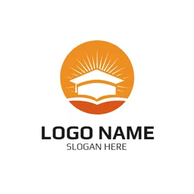 大学＆カレッジロゴ Round White Mortarboard and Opened Book logo design