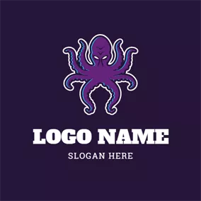 Seafood Logo Scary Purple Octopus Kraken logo design