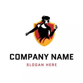シールドのロゴ Shield Fire Woman and Zumba logo design
