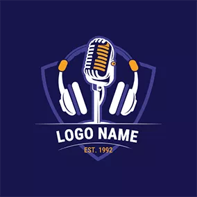 スタジオロゴ Techno Microphone Headphone logo design