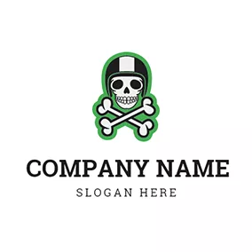 Emblem Logo White Bone and Black Skull logo design