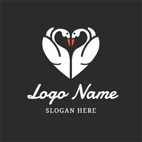 友好のロゴ White Heart Shaped Swan logo design