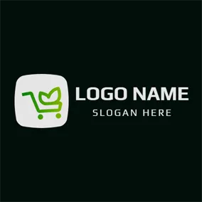 手推車 Logo White Square and Green Shopping Cart logo design