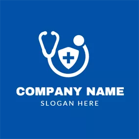 Help Logo White Stethoscope and Blue Cross logo design