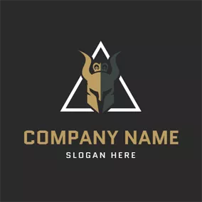 Fighting Logo White Triangle and Horned Head logo design