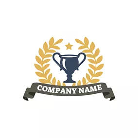 Emblem Logo Yellow Branch and Blue Trophy logo design