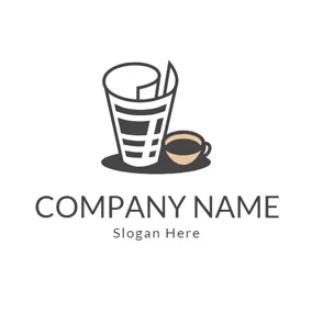 Cafe Logo Yellow Coffee Cup and White Newspaper logo design