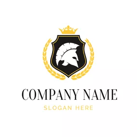 Fighting Logo Yellow Crown and Imperatorial Warrior Emblem logo design