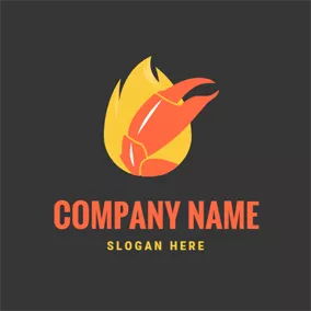 Seafood Logo Yellow Flame and Red Crab Pincer logo design