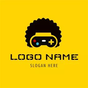 電子競技 Logo Yellow Gamepad and Black Hair logo design