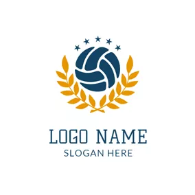 Volleyball Logo Yellow Leaf and Blue Volleyball logo design