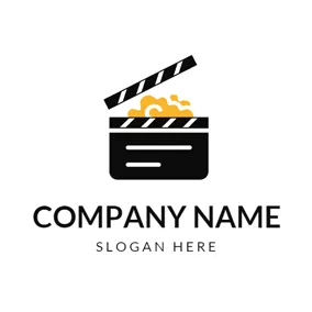 Logotipo De Cine Yellow Popcorn and Black Clapperboard logo design