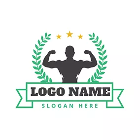 田径运动logo Yellow Star and Strong Sportsman logo design