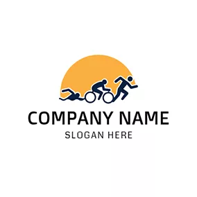 田徑運動logo Yellow Sun and Black Triathlete logo design