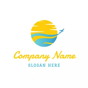 冒険　ロゴ Yellow Sun and Blue Airplane logo design