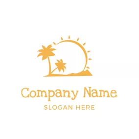 リゾートロゴ Yellow Sun and Coconut Tree logo design