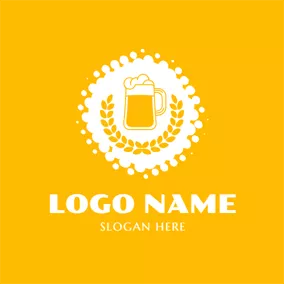 啤酒廠 Logo Yellow Wheat and Beer Glass logo design