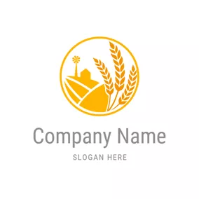 農場Logo Yellow Wheat and Farm logo design