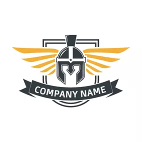Fighting Logo Yellow Wings and Warrior Badge logo design